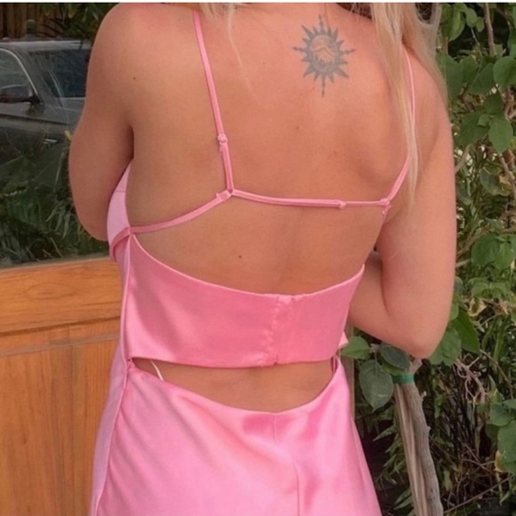 ZARA Satin Effect Cut Out Pink Slip Dress - Picture 8 of 14
